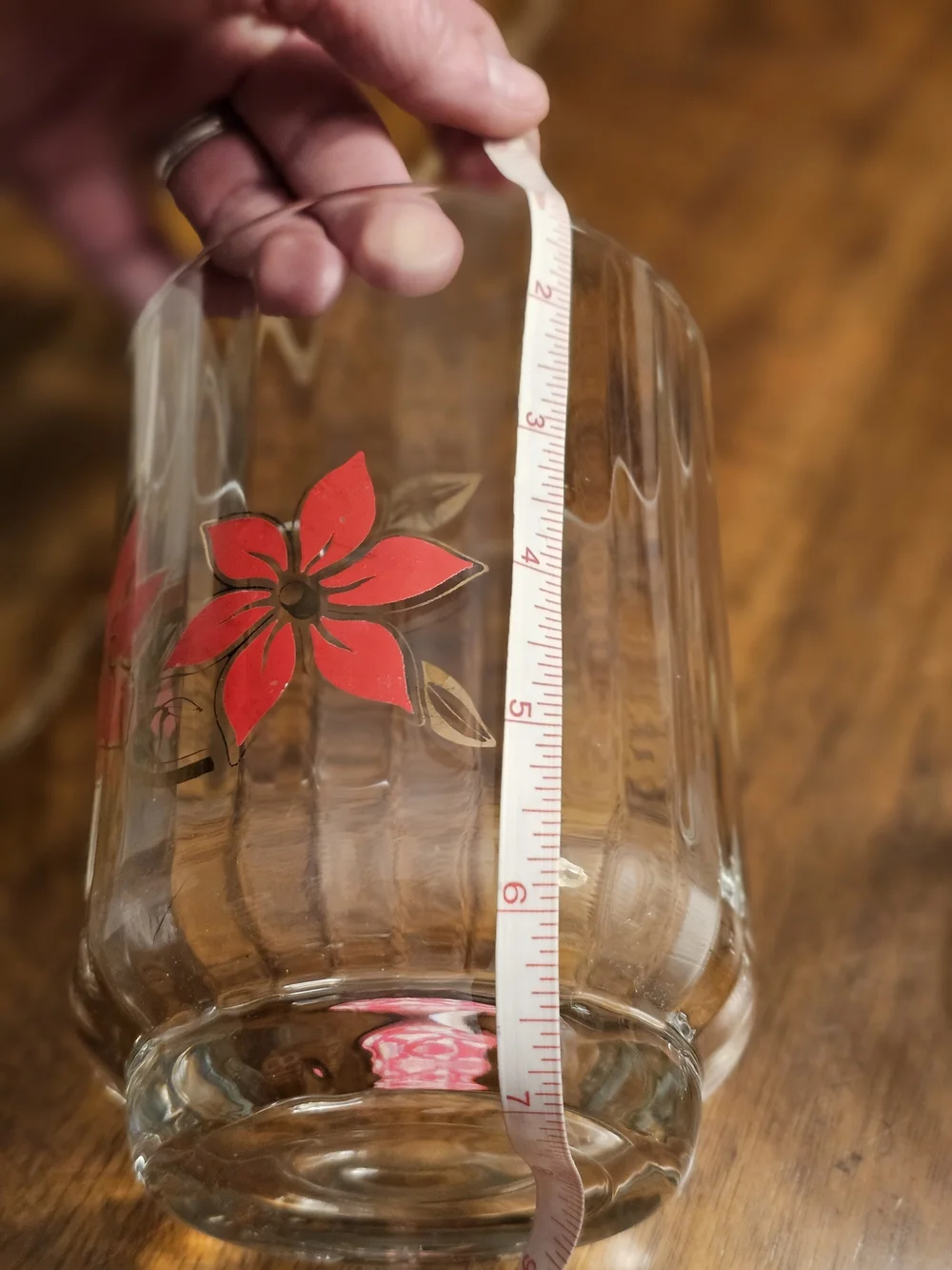 Vintage Poinsetta Ice Bucket And Drinking Glasses Set Of 4 Red Gold Retro